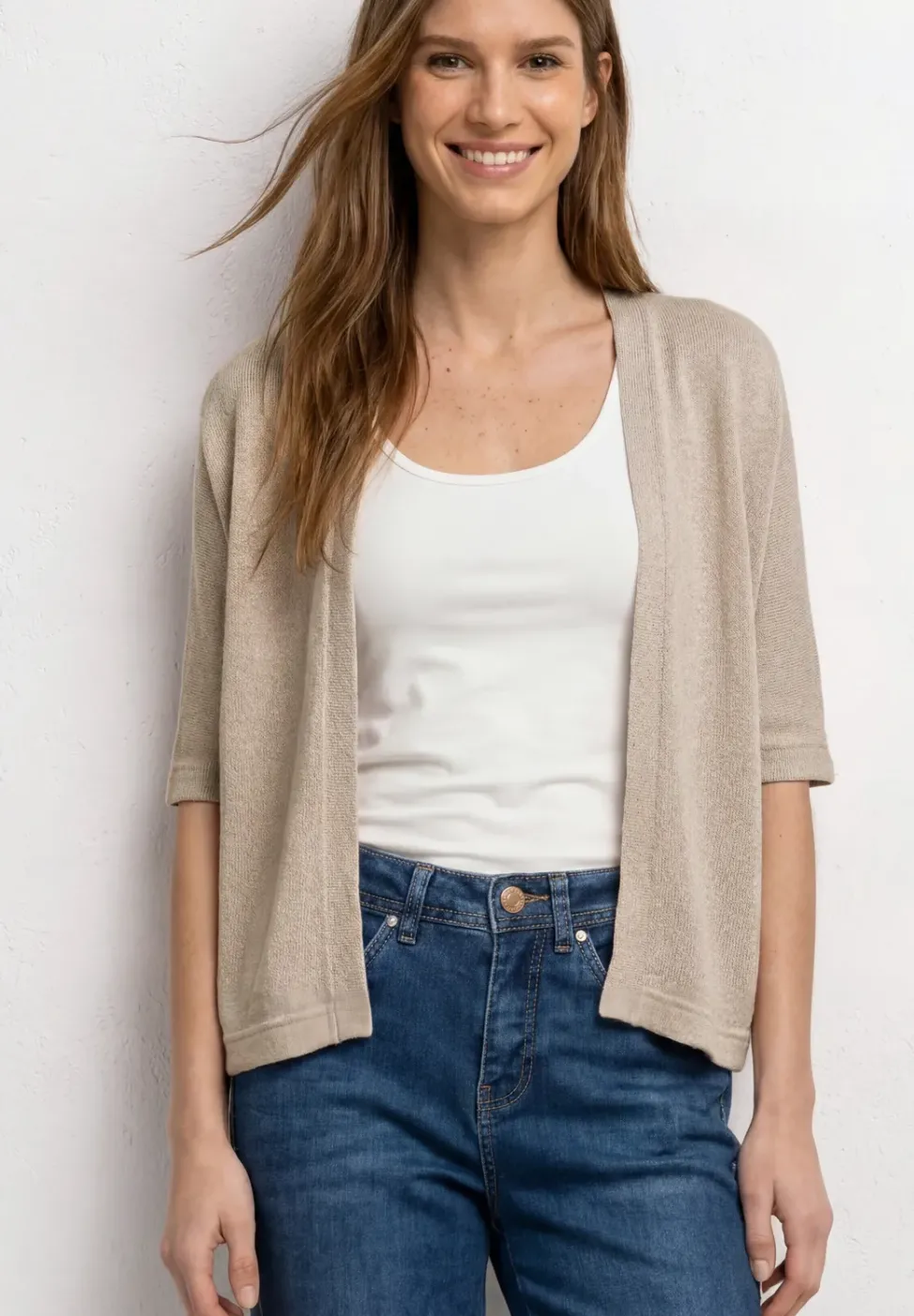 Kurzarm Jacke im Strick-Look mit Glitzer