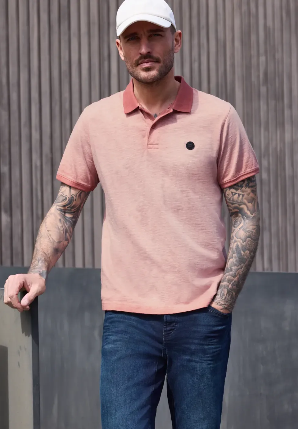 Kurzarm Poloshirt im Garment Dye Look