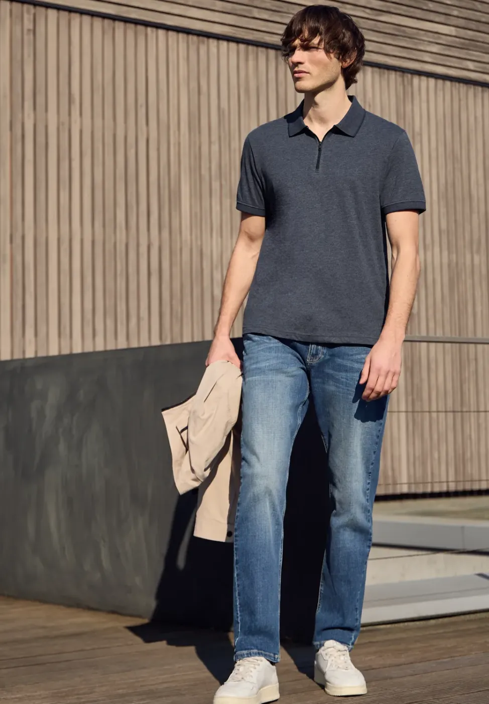 Kurzarm Poloshirt im Melange-Look