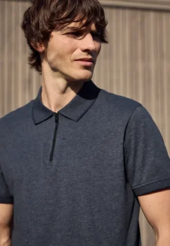 Kurzarm Poloshirt im Melange-Look