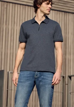 Kurzarm Poloshirt im Melange-Look