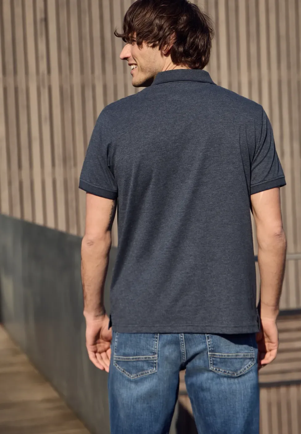 Kurzarm Poloshirt im Melange-Look