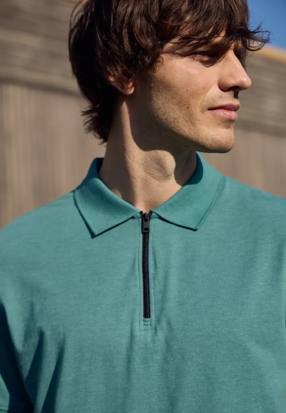 Kurzarm Poloshirt im Melange-Look