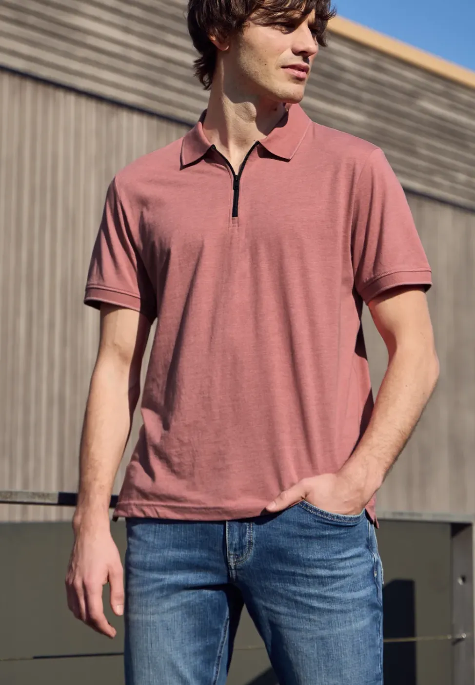 Kurzarm Poloshirt im Melange-Look