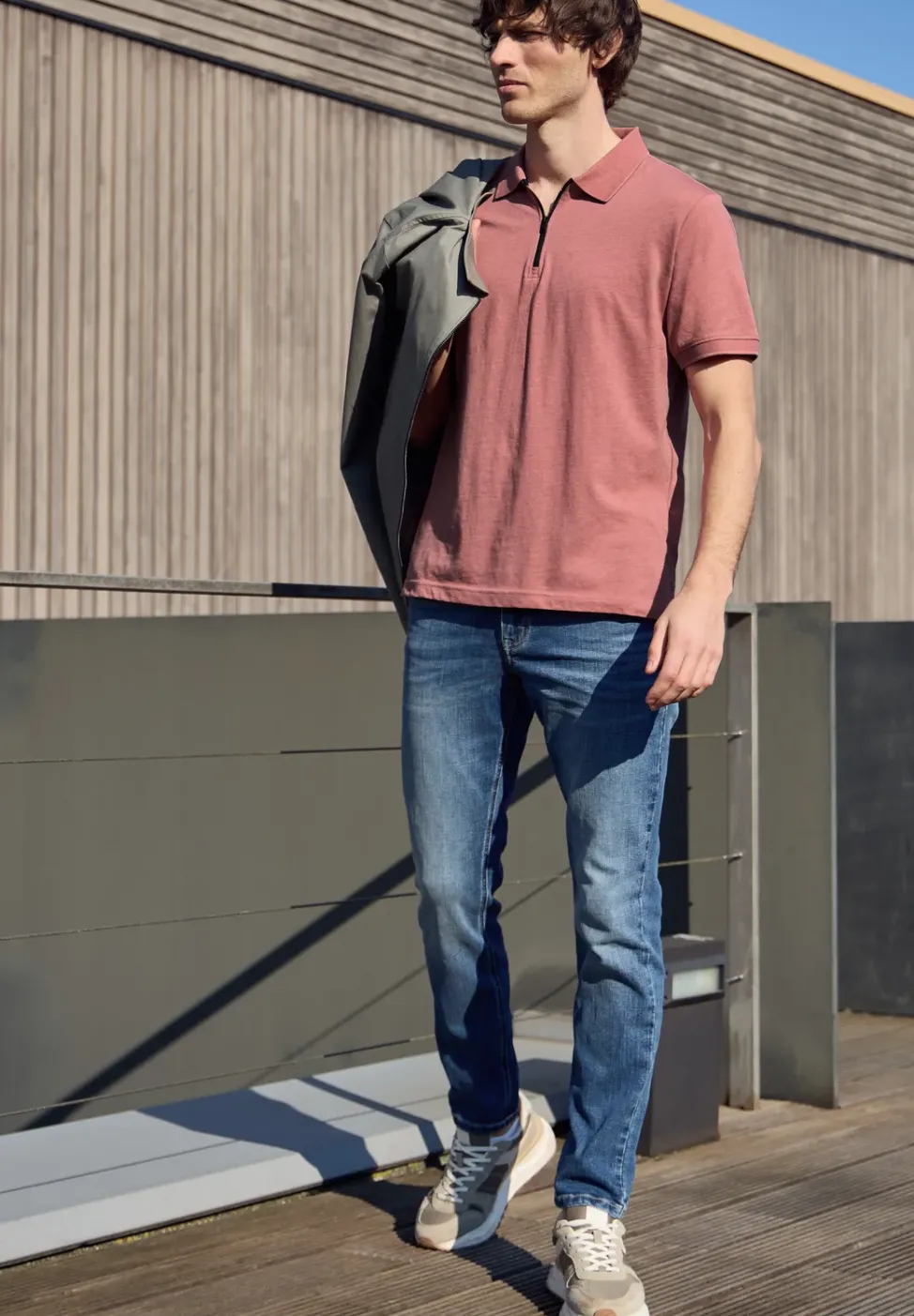 Kurzarm Poloshirt im Melange-Look