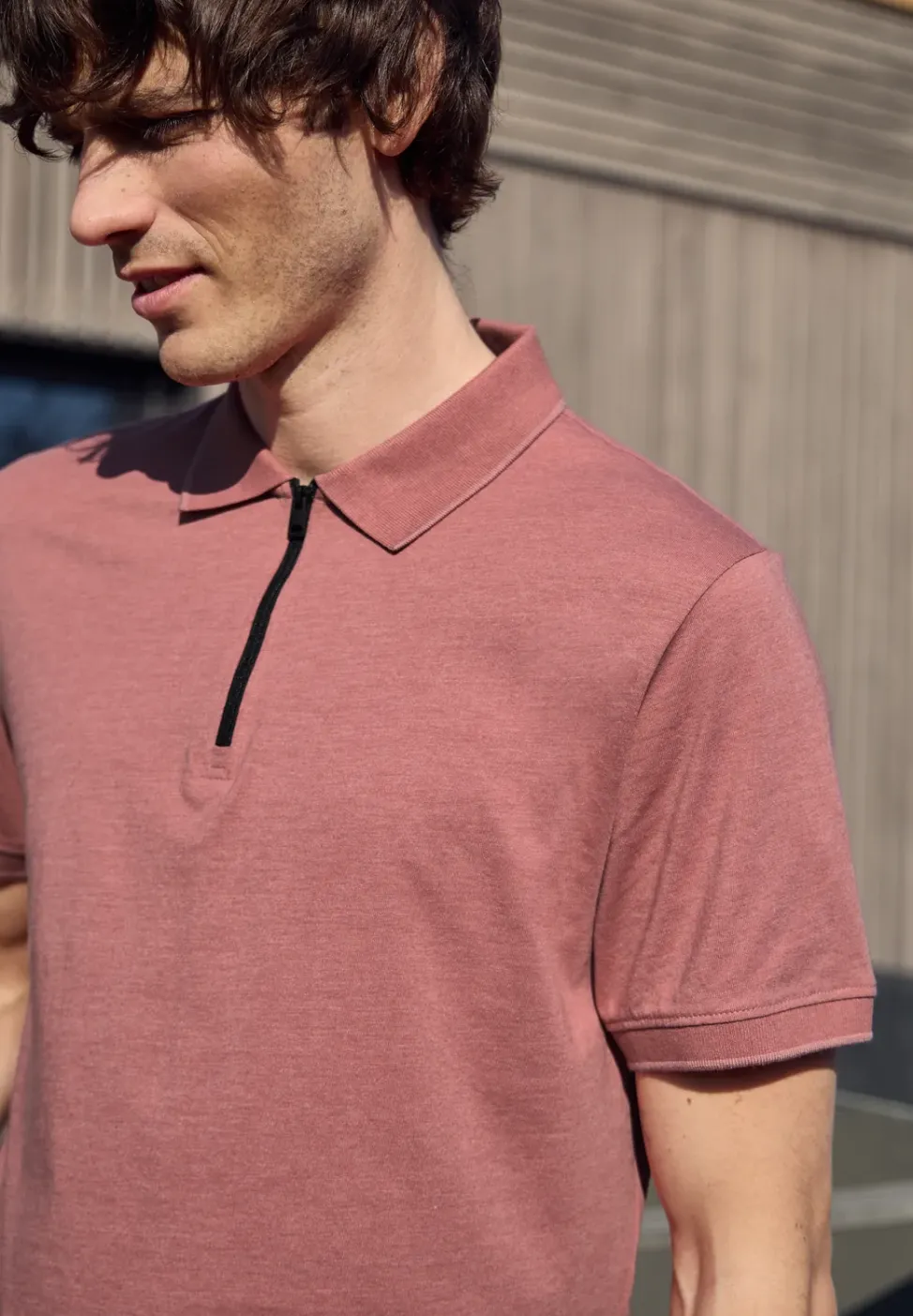 Kurzarm Poloshirt im Melange-Look