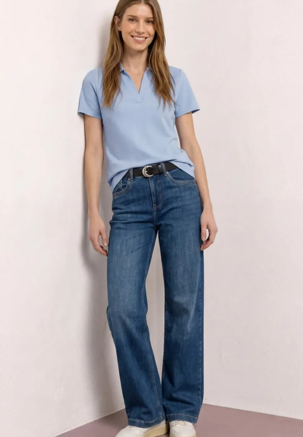 Kurzarm Poloshirt mit Split Neck