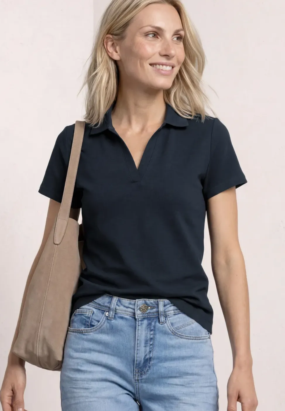 Kurzarm Poloshirt mit Split Neck