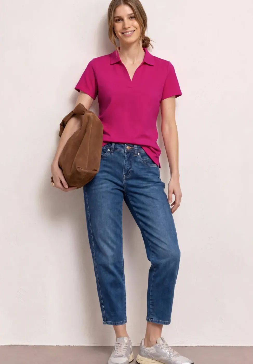 Kurzarm Poloshirt mit Split Neck