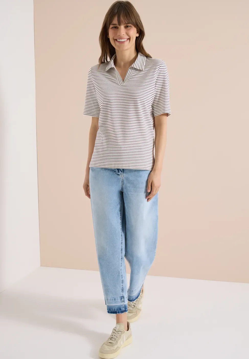 Kurzarm Poloshirt mit Streifen