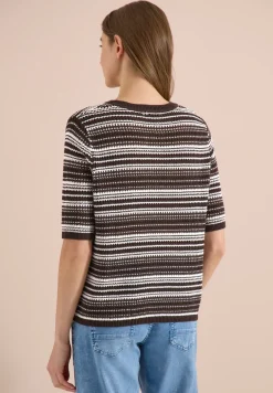 Kurzarm Pullover mit Rundhals und Streifen