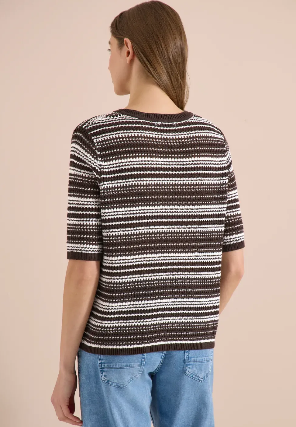 Kurzarm Pullover mit Rundhals und Streifen