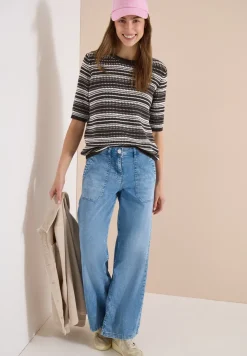 Kurzarm Pullover mit Rundhals und Streifen