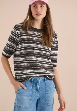 Kurzarm Pullover mit Rundhals und Streifen