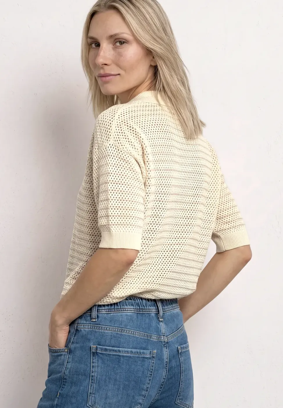 Kurzarm Pullover mit Streifen
