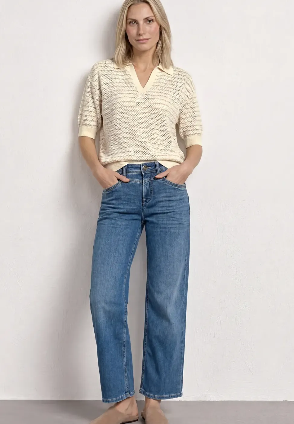 Kurzarm Pullover mit Streifen