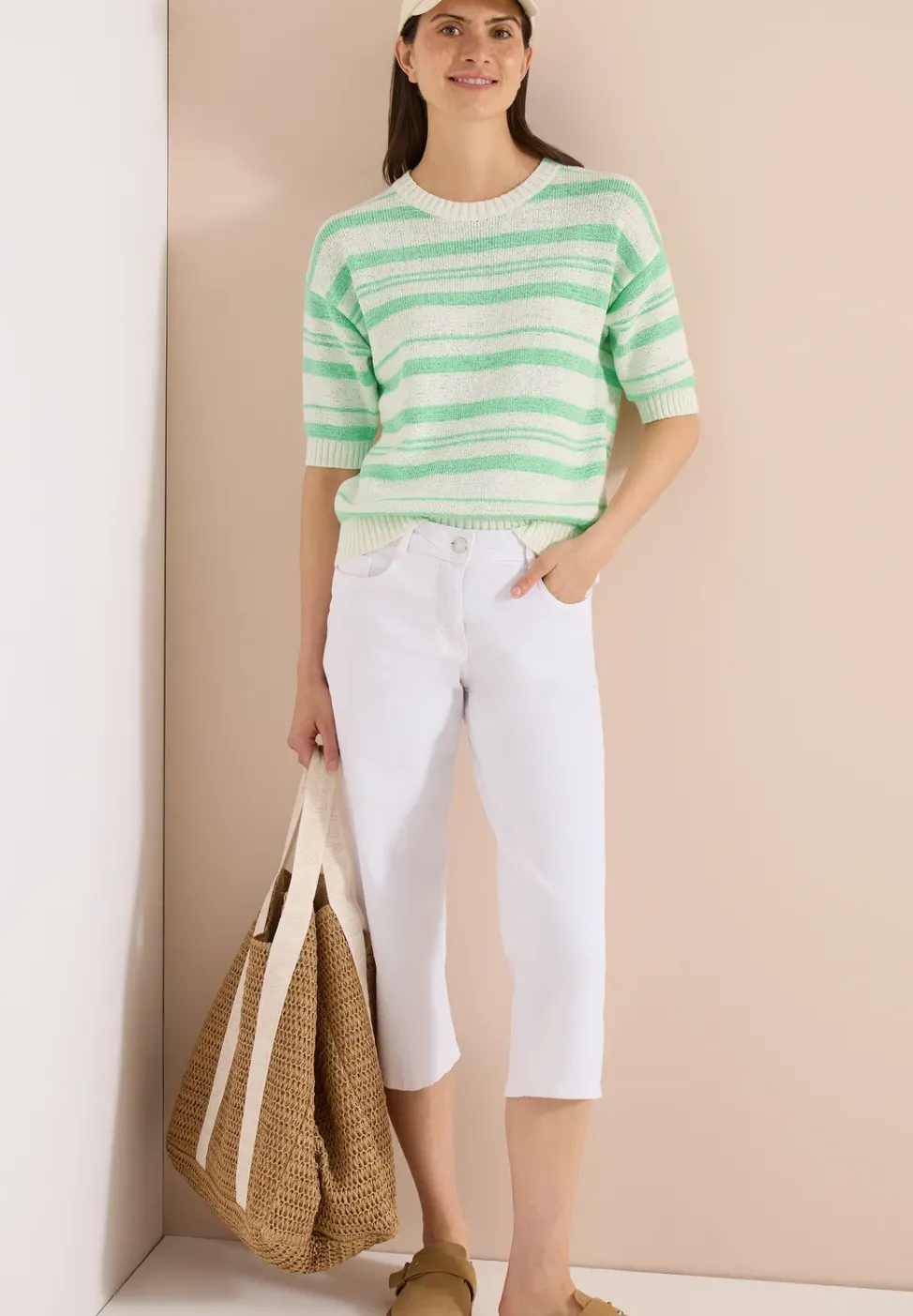 Kurzarm Pullover mit Streifen