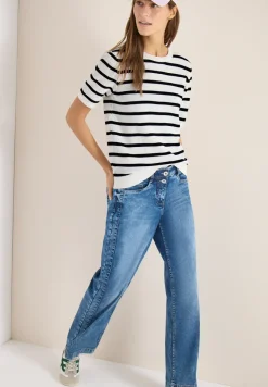 Kurzarm Pullover mit Struktur und Streifen