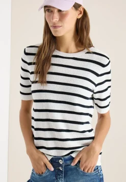 Kurzarm Pullover mit Struktur und Streifen