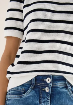 Kurzarm Pullover mit Struktur und Streifen