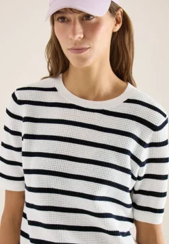 Kurzarm Pullover mit Struktur und Streifen