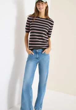 Kurzarm Pullover mit Struktur und Streifen