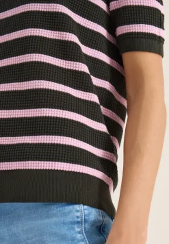 Kurzarm Pullover mit Struktur und Streifen