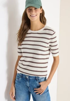 Kurzarm Pullover mit Struktur und Streifen