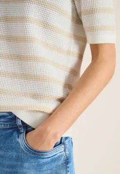 Kurzarm Pullover mit Struktur und Streifen