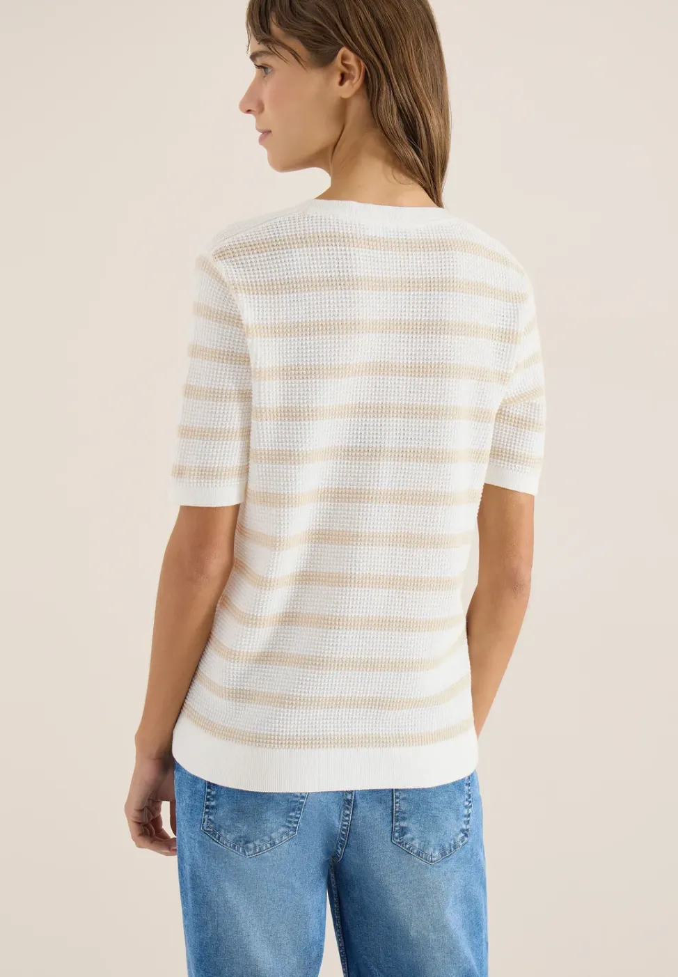 Kurzarm Pullover mit Struktur und Streifen