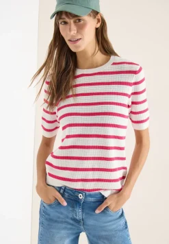 Kurzarm Pullover mit Struktur und Streifen