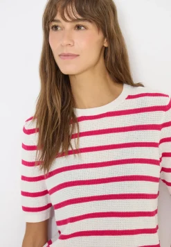 Kurzarm Pullover mit Struktur und Streifen