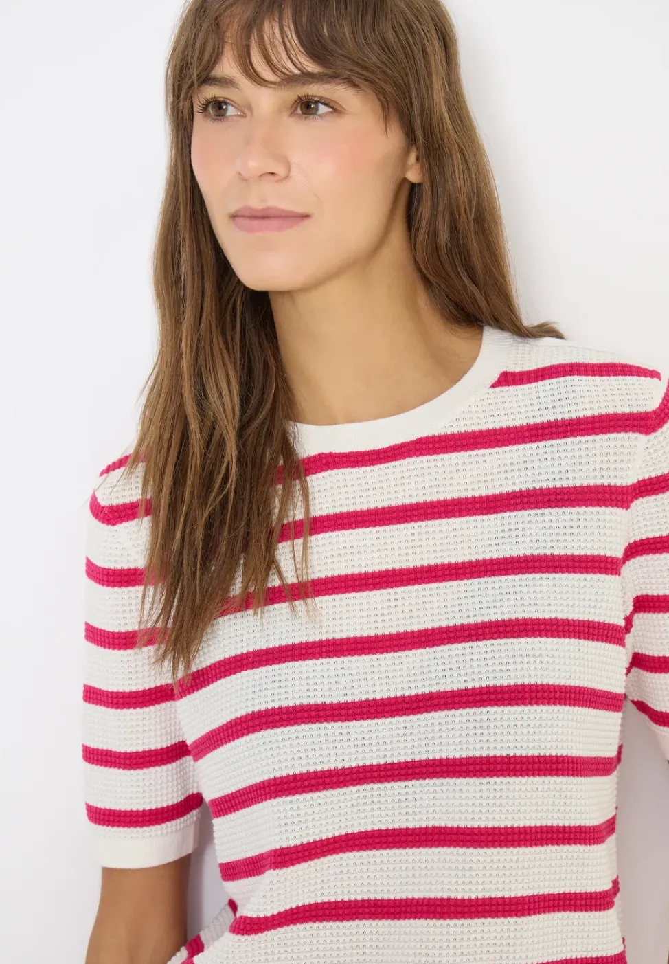 Kurzarm Pullover mit Struktur und Streifen