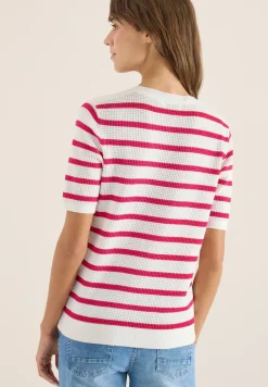 Kurzarm Pullover mit Struktur und Streifen