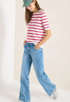 Kurzarm Pullover mit Struktur und Streifen