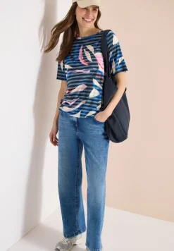 Kurzarm Shirt mit Ausbrennerstreifen