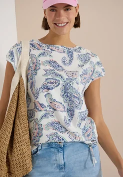 Kurzarm Shirt mit Boat Neck und Raffung