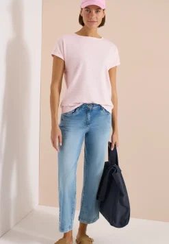 Kurzarm Shirt mit Boatneck und Knöpfen