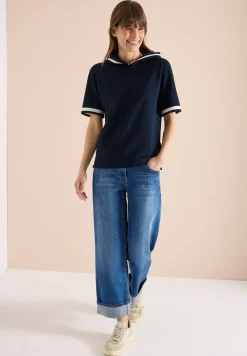 Kurzarm Shirt mit Kapuze und Rippdetails
