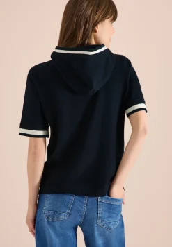 Kurzarm Shirt mit Kapuze und Rippdetails