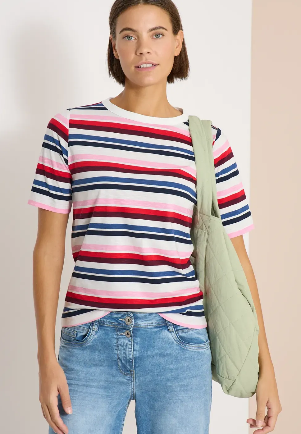 Kurzarm Shirt mit Multicolor Streifen