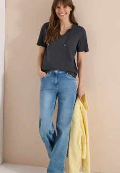 Kurzarm Shirt mit Split Neck