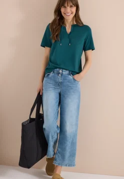 Kurzarm Shirt mit Split Neck