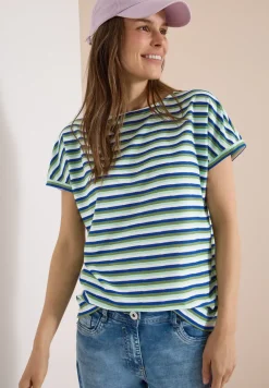 Kurzarm Shirt mit Struktur und Streifen
