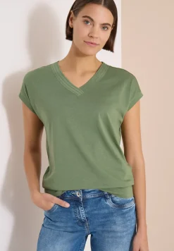 Kurzarm Shirt mit V-Neck in Unifarbe