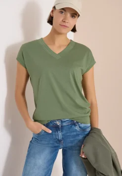 Kurzarm Shirt mit V-Neck in Unifarbe