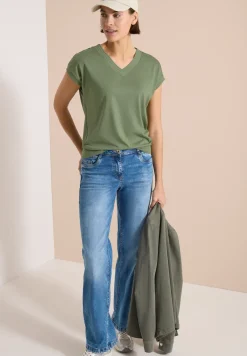 Kurzarm Shirt mit V-Neck in Unifarbe