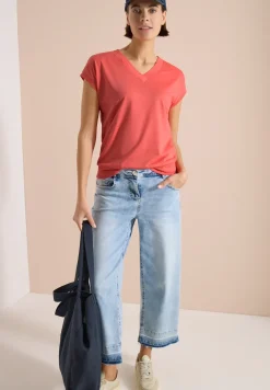 Kurzarm Shirt mit V-Neck in Unifarbe