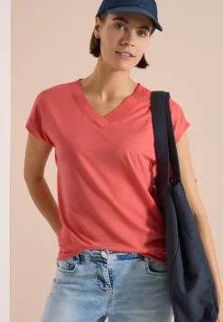 Kurzarm Shirt mit V-Neck in Unifarbe