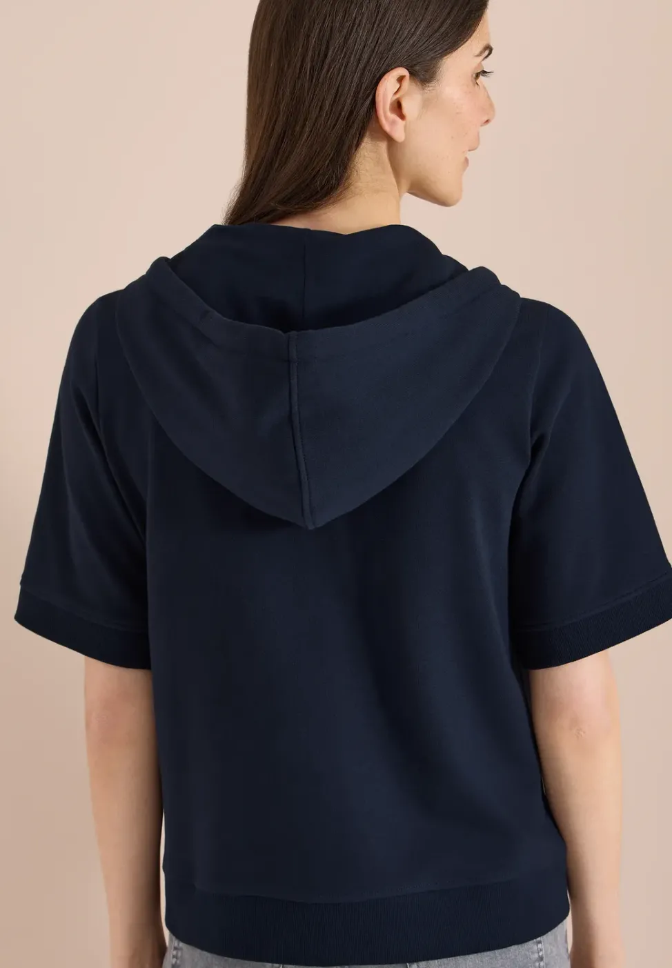 Kurzarm Sweatjacke mit Kapuze